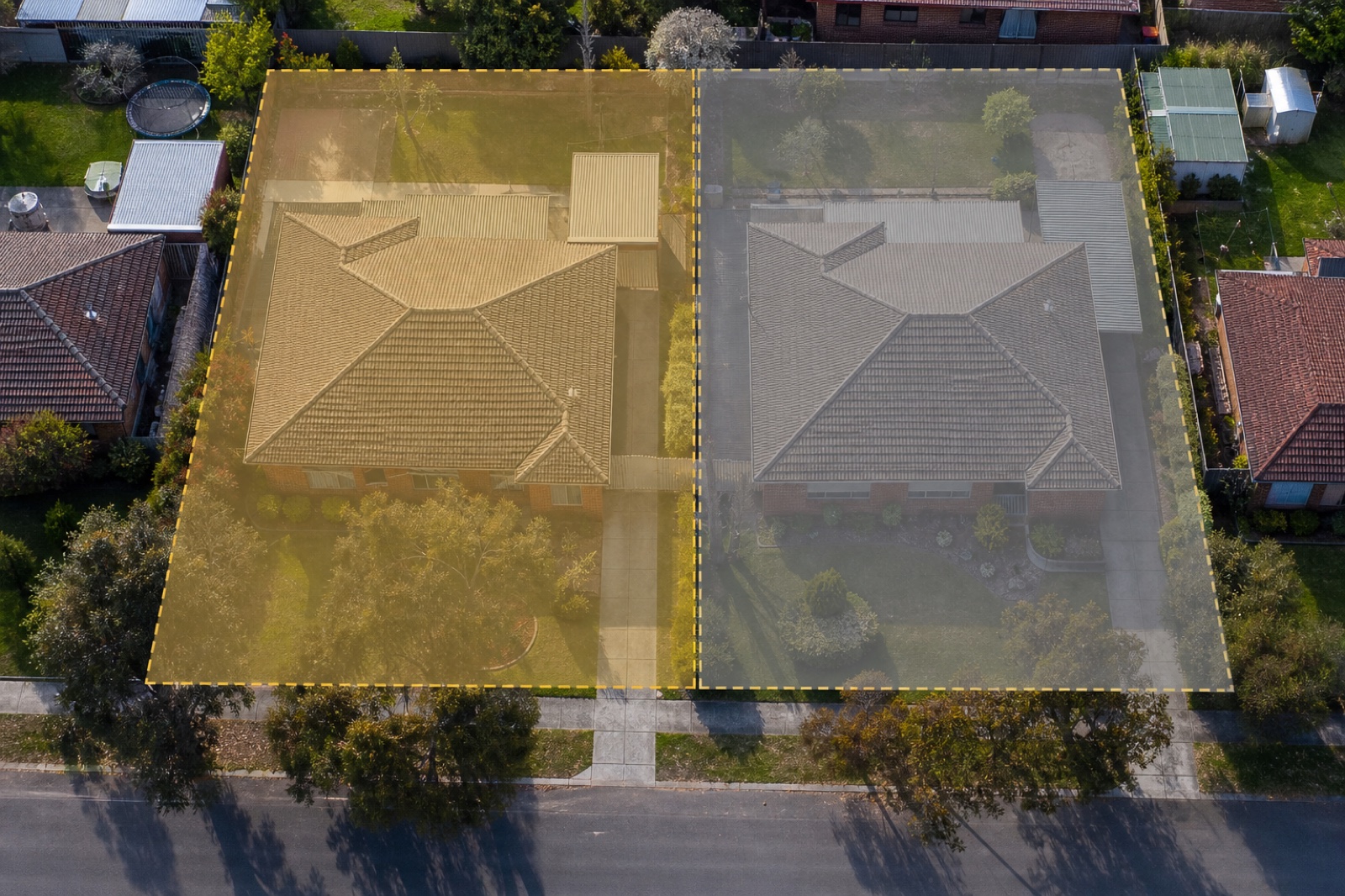 Schematic site plan: identical lots, growth zoning against standard zoning